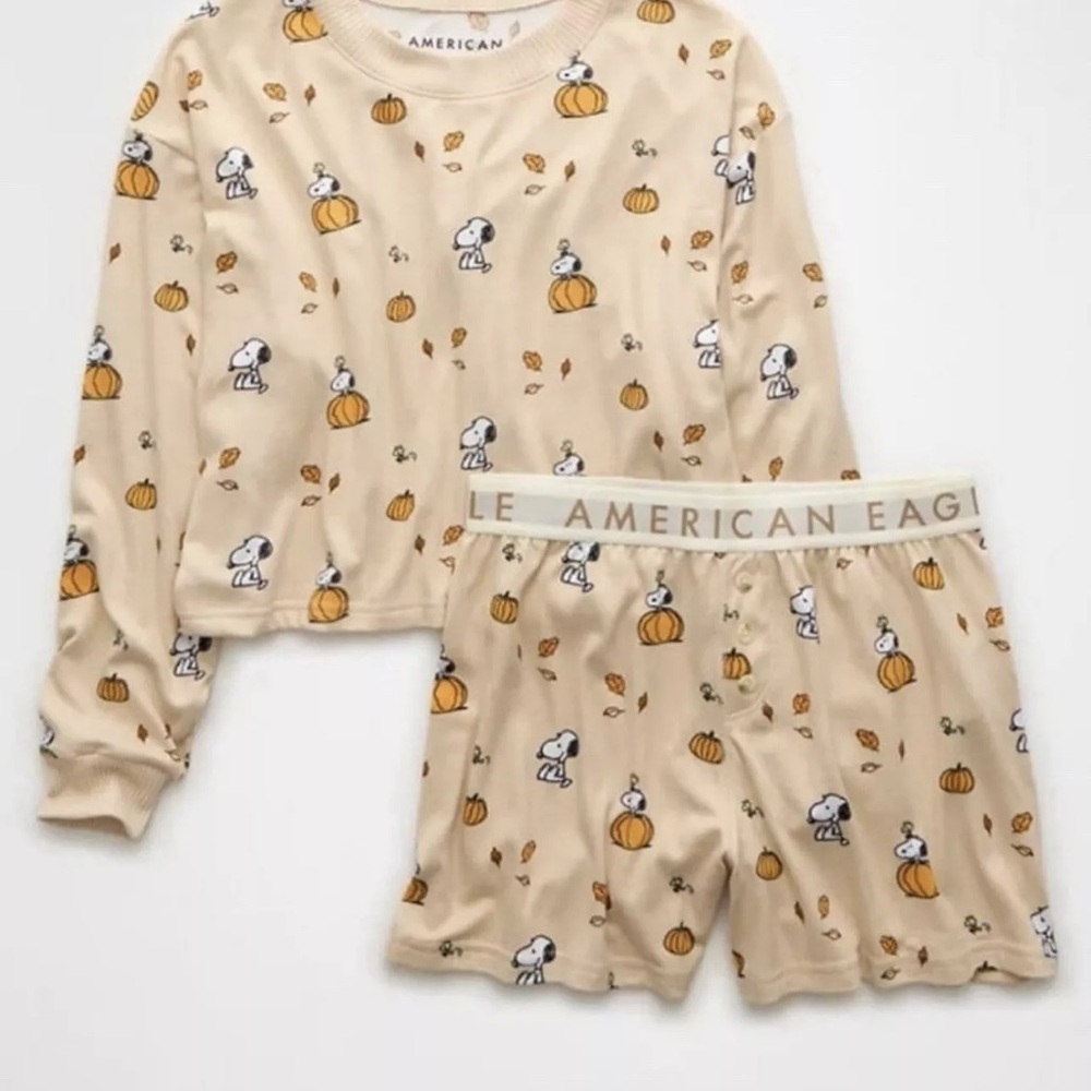 American Eagle AE Peanuts Fall Pumpkin Plush PJ Set Size Small or Medium